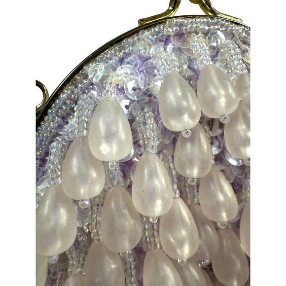 VTG 80s La Regale Ltd Pale Purple Teardrop Fringe Silver Convertible Purse - Picture 4 of 6
